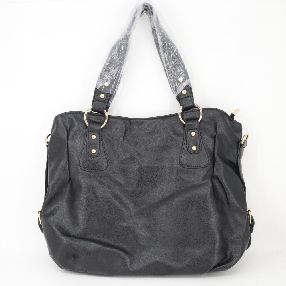 Qiyuer Handbag Large Black Faux Leather Crossbody Tote Purse Shoulder Bag Lined